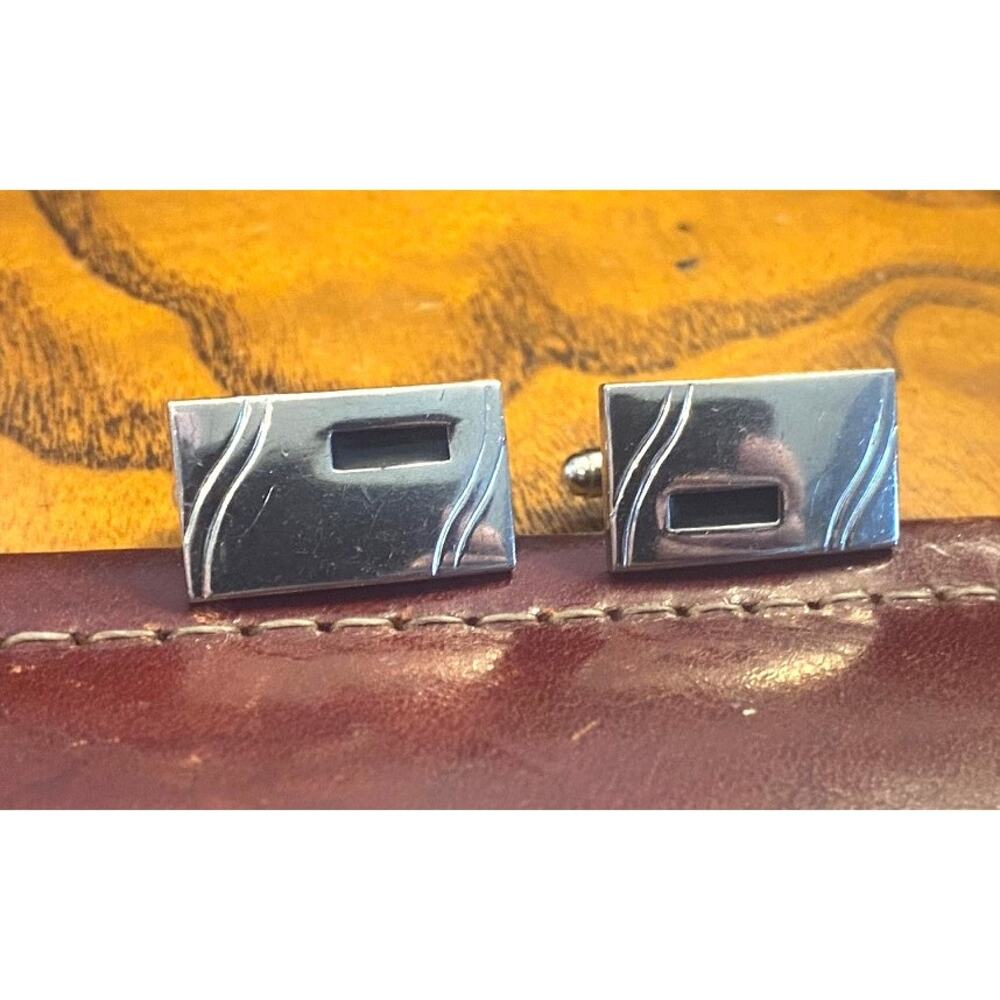 VTG Cufflink Set, Silver Tone with Black Inset